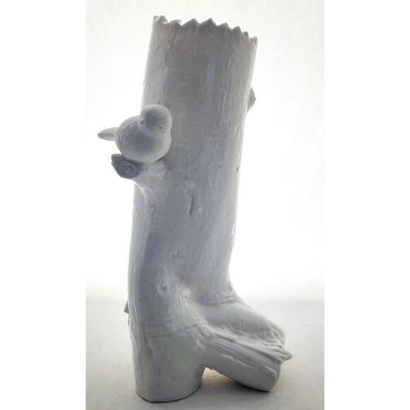 TALL VASE-VINTAGE PIER 1-Solid White-Small Bird-Tree Design-Unique-11.5" high - Picture 13 of 15